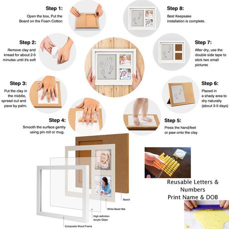 DIY Baby Handprint & Footprint with Wooden Photo Frame and Mould