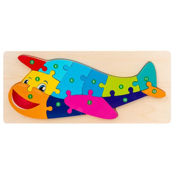 12 Pieces Of Kids Educational Colorful Airplane Design Wooden Puzzle Toy Set