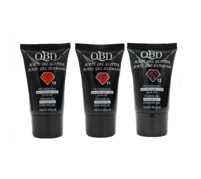3 Piece QDB Glitter Nail Extension Polygel no. 10, 11 &amp; 12 - 15ml