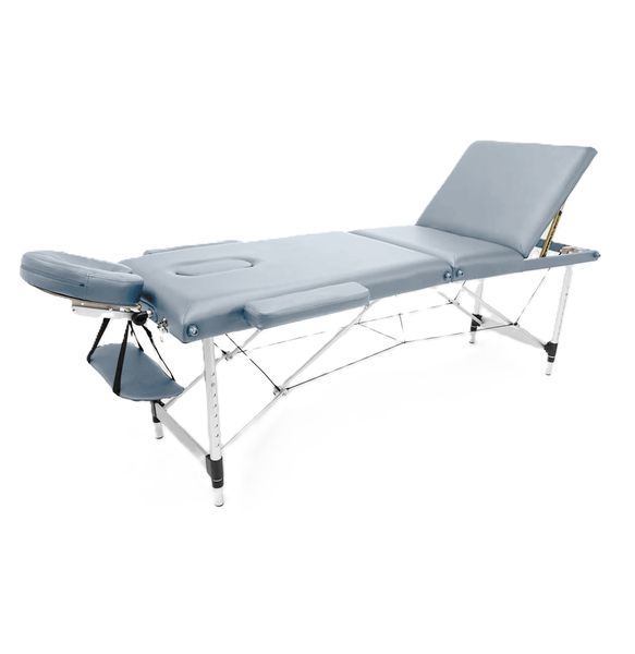 Portable Extra Wide 3-Section Folding Massage Table Grey Aluminium Legs