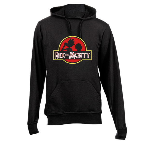 Black Brushed Cotton Hoodie - Rick and Morty Jurassic Park