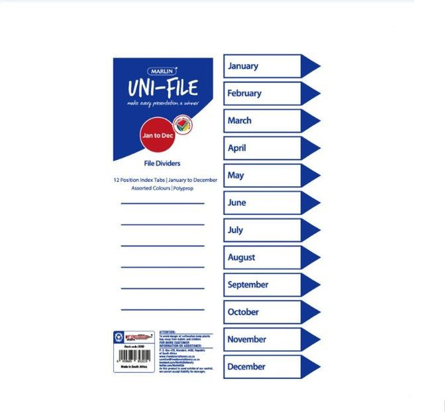 File Dividers Poly prop Jan-Dec (pack of 10)