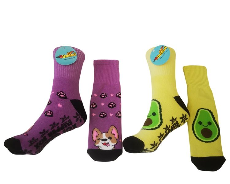 Adult Slipper Socks with Non Slip Grip Pads - Regular Cut - Assorted - Pack of 2