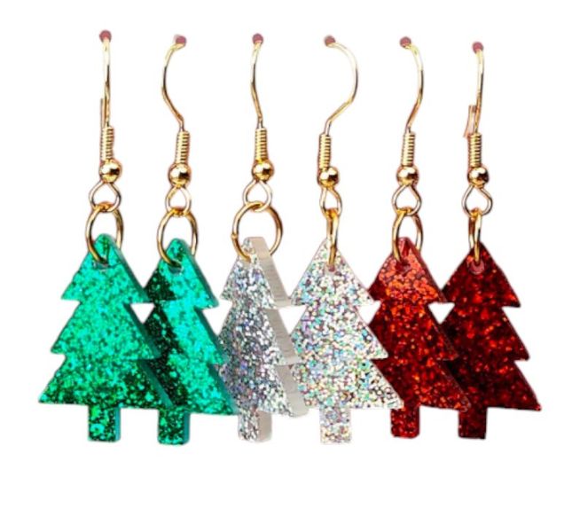 Christmas Tree Acrylic Drop Earrings - 3 pairs