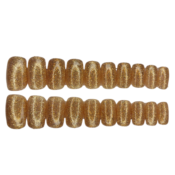 Luxury Press On Nails - Medium Square Gold Glitter Set - 20 Piece