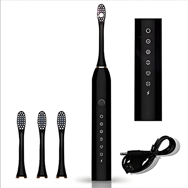 6-Speed USB Rechargeable Ultrasonic Toothbrush Waterproof Black