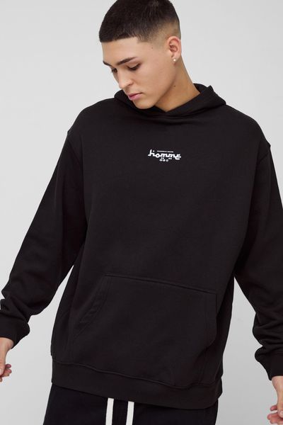 boohooMAN - Men's Mosaic Homme Graphic Hoodie - Black