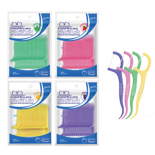 Four Types Of Fruit Flavored Disposable Dental Floss Sticks -120 Pieces