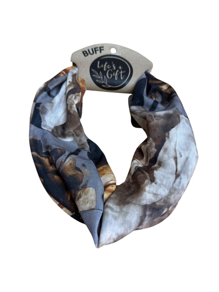 Neck Gaiter - White &amp; Golden Brown Flowers