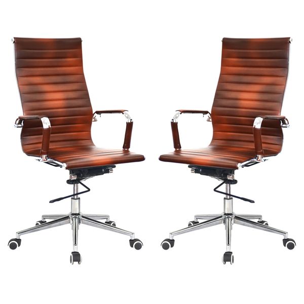 Ribbed PU Leather High Back Office Chair-2 per box-Brown