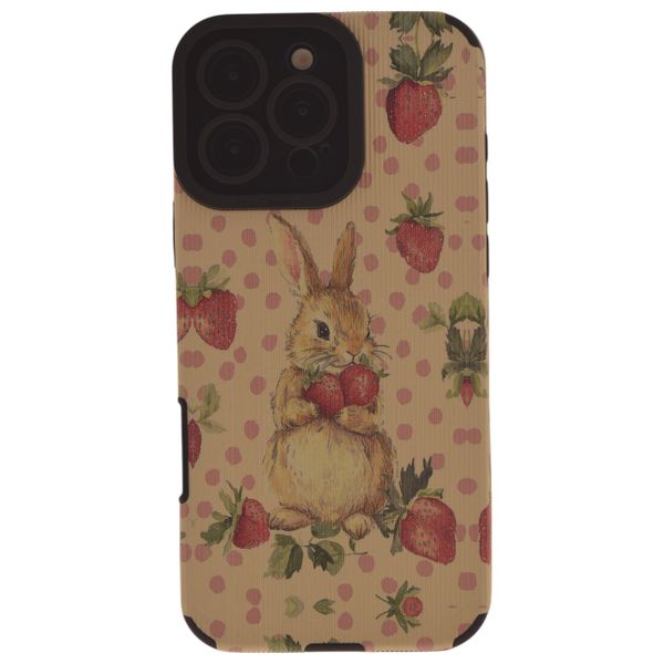 Vintage Bunny &amp; Strawberry Illustration Phone Case Compatible with iPhone 14, 15, 16 series