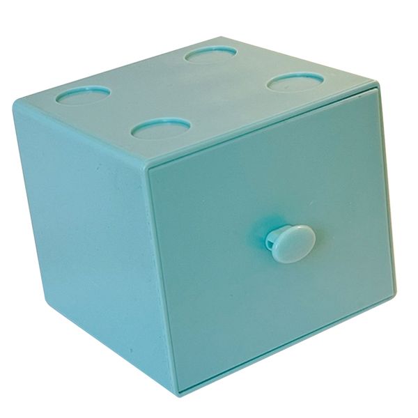 Stackable Plastic Desktop Storage Box with Drawer 9x9.2x8cm Blue Organizer