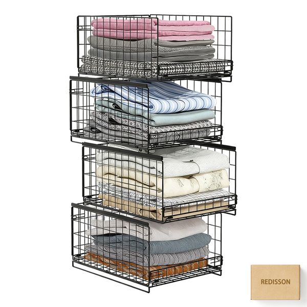 4-Tier Sliding Closet Organizers and Storage Shelve,Foldable Sweater Storag