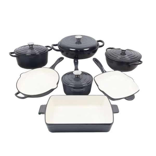 7-Piece Enameled Cast Iron Cookware Set - Black