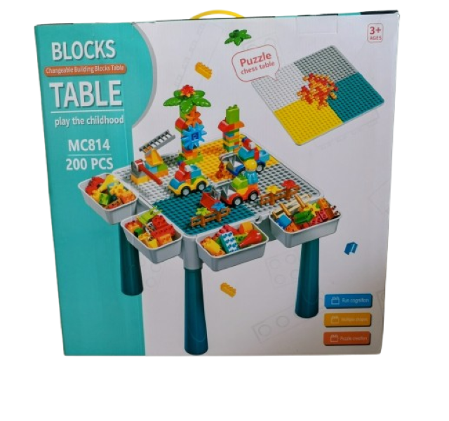 7-in-1 Multi-Play Table Set for Toddlers with Building Blocks 200 PC