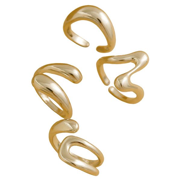 4-Piece Adjustable Gold Ring Set - Vintage Geometric &amp; Liquid Design