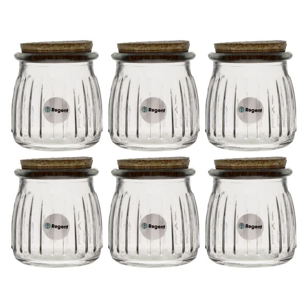 Regent 160ml Round Ribbed Glass Bottles With Cork Lids 6 Pack