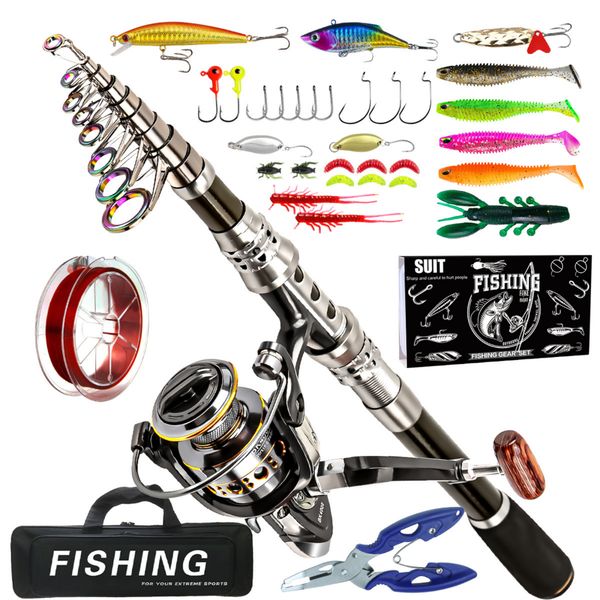 Carbon Fiber Fishing Rod &amp; Reel Combo Set With Bag