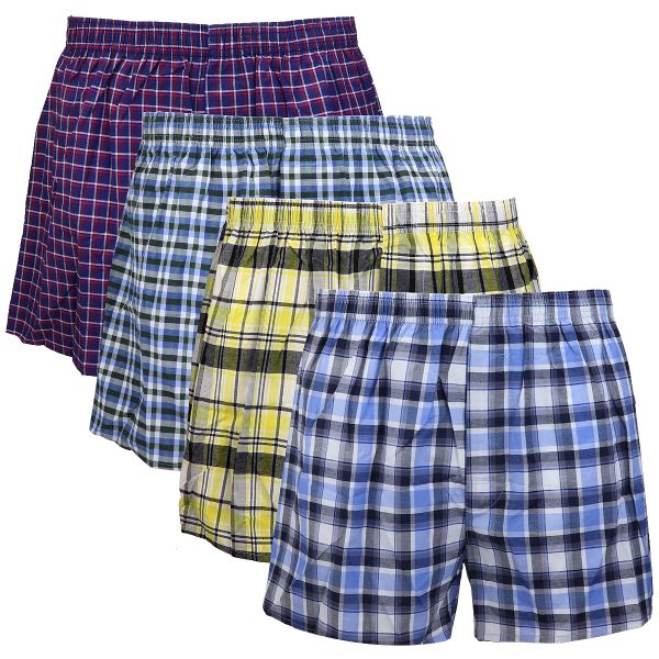 Men's Woven Boxers Underwear 100% Cotton Boxer Shorts Underwear x 4
