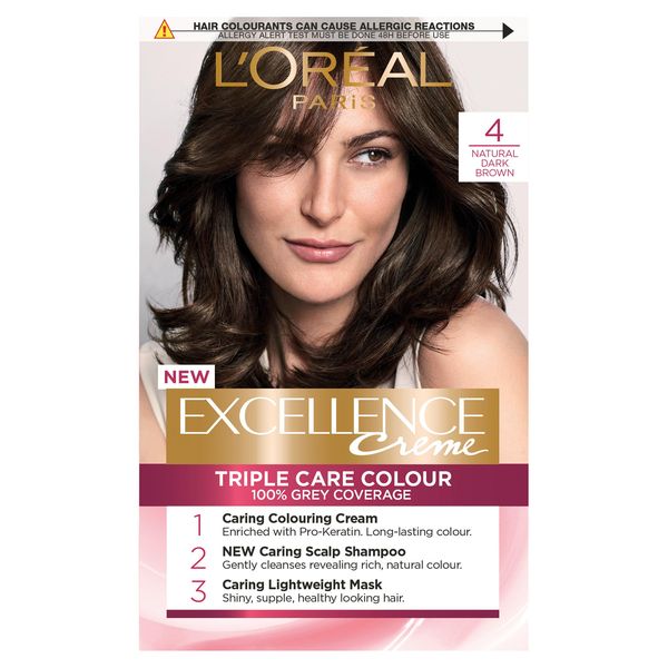 LOreal Excellence Creme Permanent Hair Dye 4 Natural Dark Brown