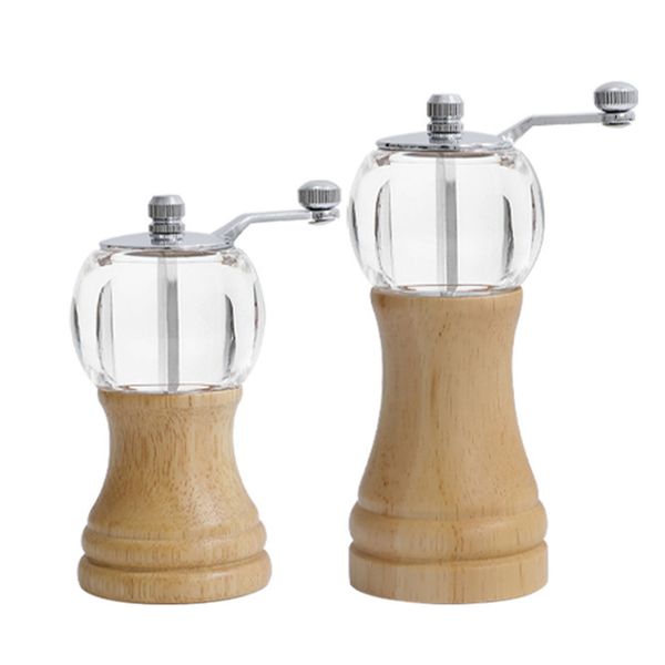 Elegant Manual Pepper Grinder and Spice Mill - Wooden and Acrylic Design
