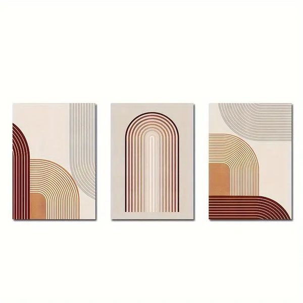 Canvas- Art - 3 Pieces Brown Rainbow Boho Abstract Canvas Wall Art Decor