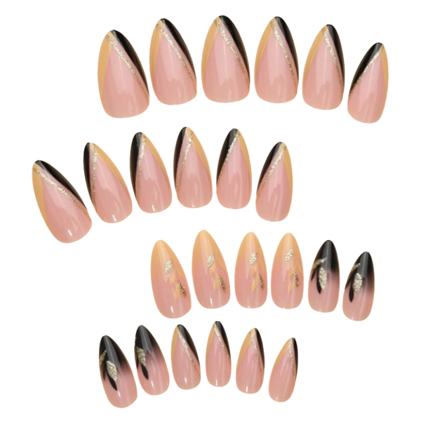 Elegant Golden Design Almond Shape Press On Nail Set