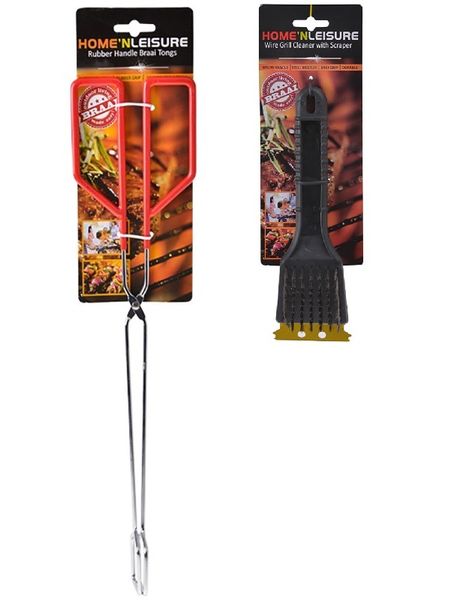BBQ Grill Cleaner Nylon 21cm + Metall Tongs 38cm Large