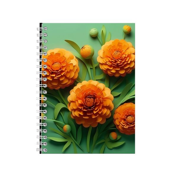 Orange Marigold Flowers Light Green Notebook Gift Idea A4 Notepad Pad 104