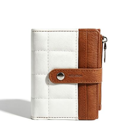 Women's Small Quilted Leather Wallet, Bifold Card Holder with Zipper Pocket Image