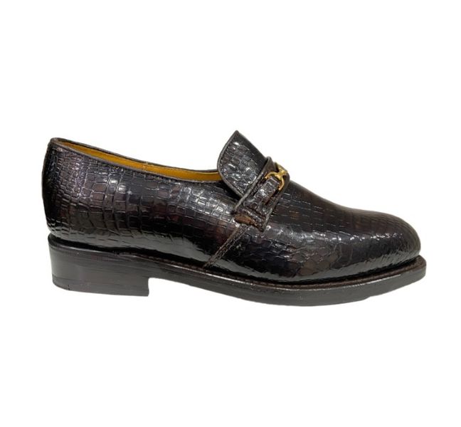 Saxone - Men Chocolate Croc Patent Slip-On Formal Shoes