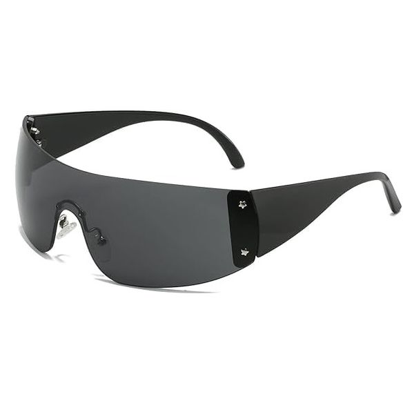 Rimless Y2K Sunglasses, Wraparound Sunglassess Effective UV Protection