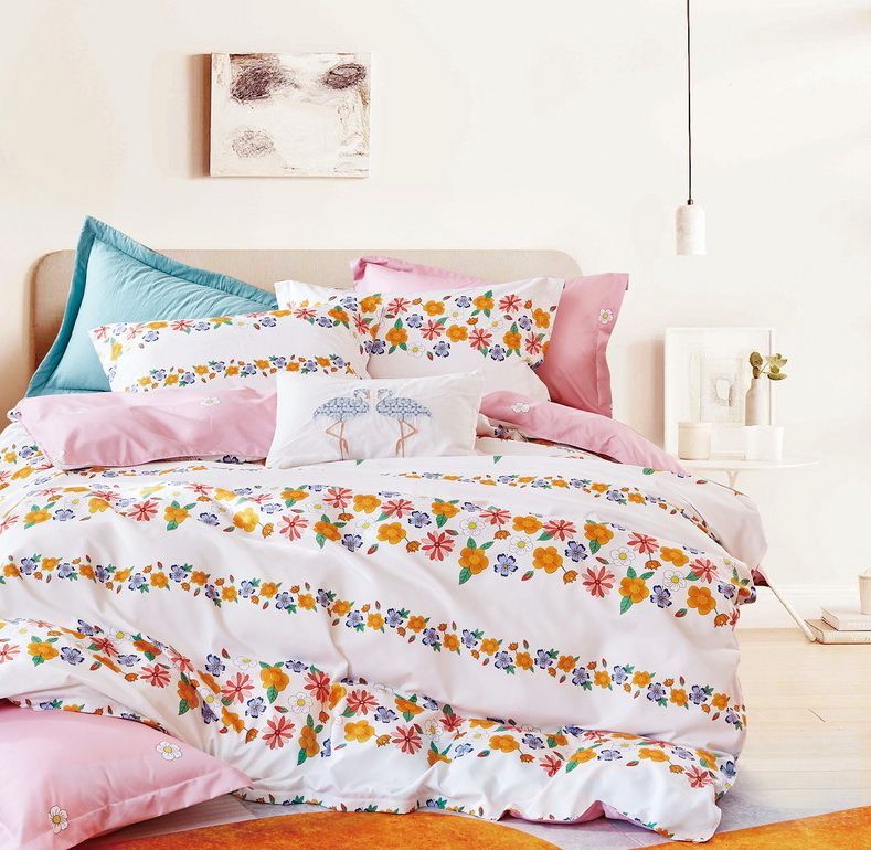 Linen Boutique Duvet Cover Set Reversible Spring Floral OffWhitePink