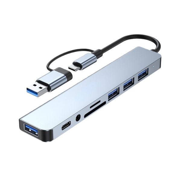 USB Hub 8-in-1 Docking Station Compatible with MacBook Gray