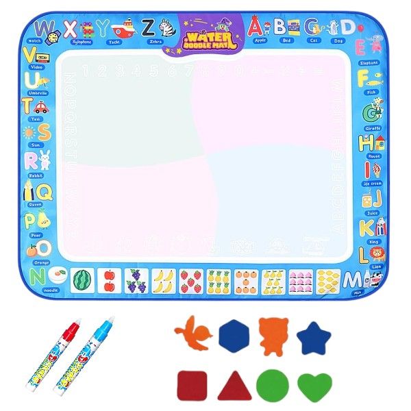 Water Magic Doodle Mat With 2 Water Pens and 8 Coloring Shapes - Multicolor