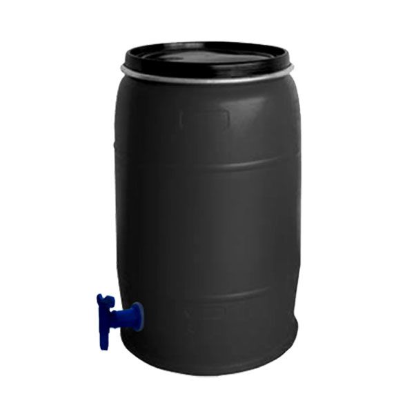 210 Litre Drum with Tap - Open Head - Black