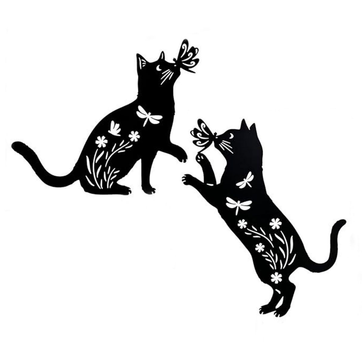2-pcs-metal-cat-garden-decor-for-outside-yard-black-cat-silhouette