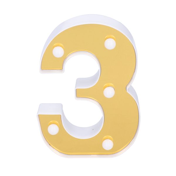 Gold Number 3 LED Lamp Party Decoration