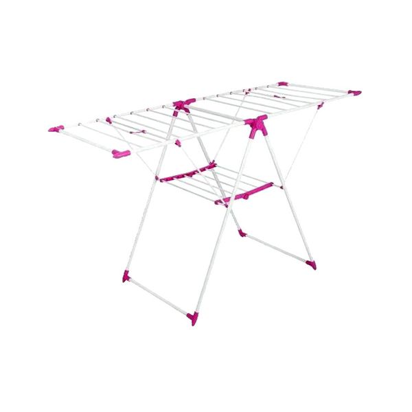 Laundry Drying Rack - Clothes Stand with Multiple Hanging - Fold Out - Pink