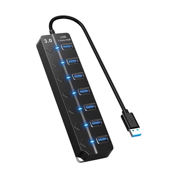7-Port USB 3.0 Hub Individual Switches, Fast Data &amp; Charging