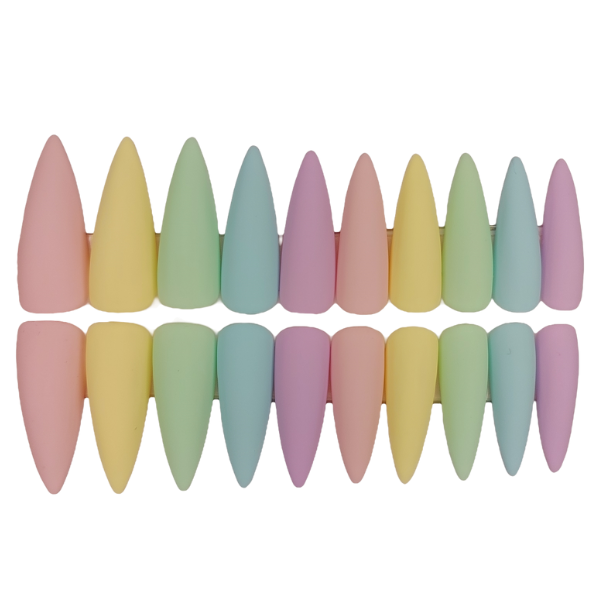 Luxury Press On Nails - Long Stiletto Pastel Shades Set - 20 Piece