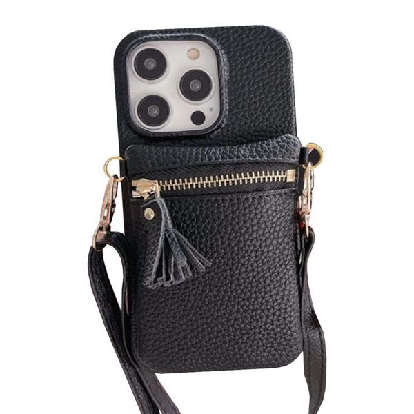 Black Phone cover with Decor small pouch tassle for Iphone 14 Pro Max