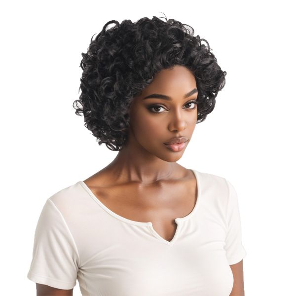 Short Curly Wig For Women - Black Synthetic Hair Costume Cosplay