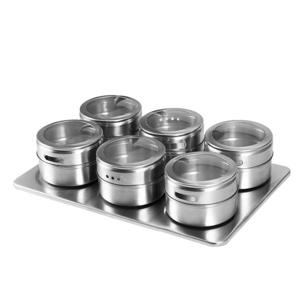 Magnetic Spice Rack Organizer With 6 Stainless Steel Jars-IB-35