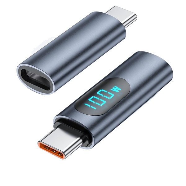 2PCS USB C Adapter LED PD 100W Male to Female Fast Power Meter Tester