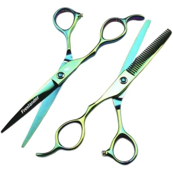 Cool Green Stainless Steel Thinning Hair Salon Scissors 6 Inch