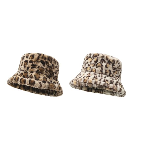 Leopard Print Winter Warm Faux Fur Bucket Hat (2 Pack)