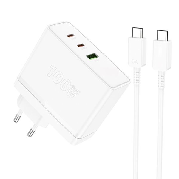 100 W Super Fast Three Port Charger With One USB port And Two Type-c Ports