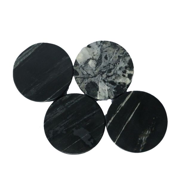 Marble Coasters D10cm - Stylish Multi-Shade Design - Black - Set of 4