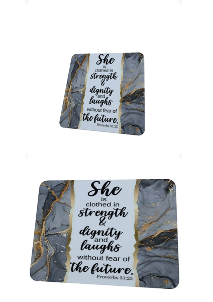 She Is - Mouse pad and coaster set